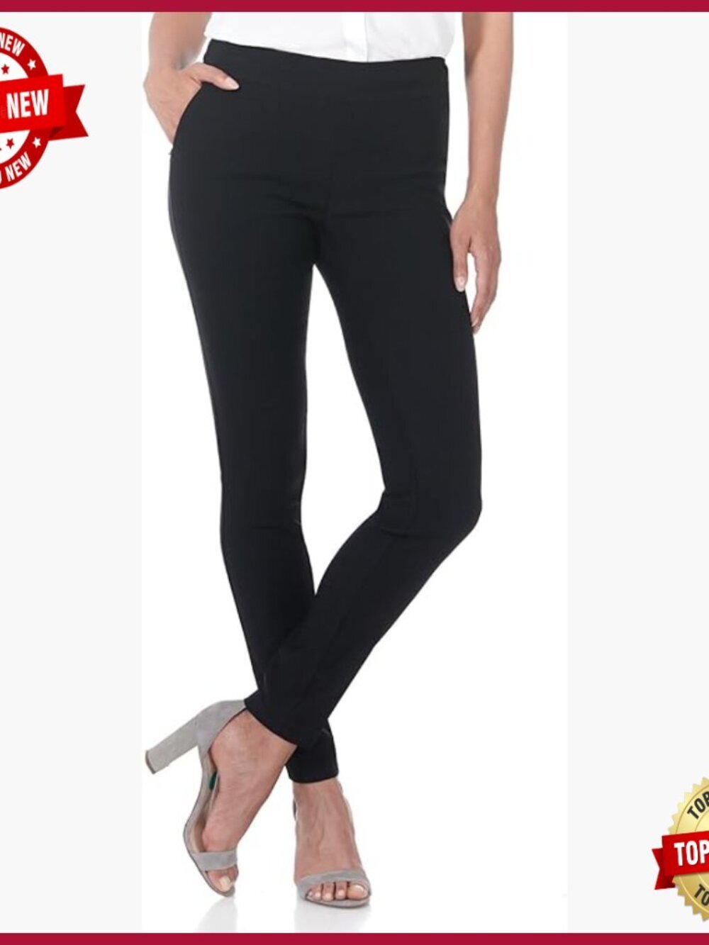 Stretch Pull-On Skinny Work Pants Tummy-Control Zip Pockets Legging Fit Office